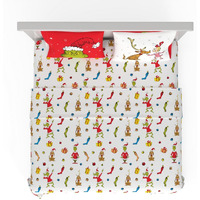 Franco Collectibles Dr. Seuss The Grinch Holiday & Christmas Bedding Super Soft Microfiber 4 Piece King Sheet Set  (Officially Licensed Product)