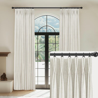 Capaloca Beige White Linen Pinch Pleated Curtains Blackout 100% Black Out Curtains 96 Inches Long 2 Panels Pinch Pleat Curtains With Hooks  Thermal Insulated Blackout Curtains For Bedroom  40Wx96L