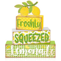 Burbell 4 Pcs Summer Wooden Tiered Tray Decor Farmhouse Decorative Fake Book Decor Tiered Tray Decor Rustic Table Decor Books Stack Sign For Home Office (Lemon Style)