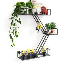 Mvpsonag Fire Escape Shelf - 3 Tier Metal Black Fire Escape Wall Shelves With Baskets  New York Action Figurine Display Shelf  Unique Rustic Floating Decorative Wall Shelves For Any Room