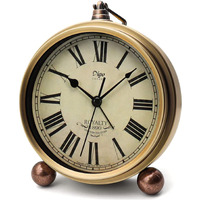 Maxspace Table Clock  Golden Metal Retro Non-Ticking Alarm Clock For Bedroom  Vintage Battery Operated Silent Quartz Movement Hd Glass Small Desk Clock For Living Room Indoor Decoration