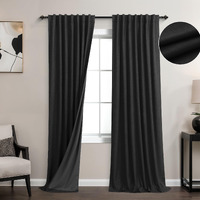 Koufall Black Linen Textured Total Blackout Curtains 52 X 84 Inches Long For Bedroom Back Tab Pleated Window Curtain Panels Set Of 2