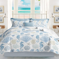 Coastal Bedding Twin Size Coastal Quilt With Shams  Nautical Bedding Beach Comforter Sets Ocean Bedspreads Blue Seahorse Coverlet Summer Bedding  68''X86''
