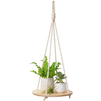 Dahey Hanging Plant Shelf Round Wood Rope Hanging Floating Shelf Vintage Home Decor Display Planter Rack For Living Room Bedroom Kitchen Room Nature