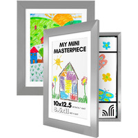 Americanflat 10X12.5 Kids Art Frame - Front Loading Picture Frame - Set Of 2 - Use As 8.5X11 Frame With Mat Or 10X12.5 Frame Without Mat - My Mini Masterpiece - Holds 100 Artworks - Silver