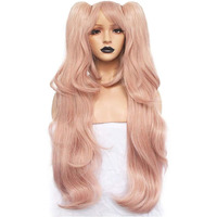 Anogol Hair Cap+Light Pink Cosplay Wig Long Synthetic Wig For Girls Costume Party Halloween Wig Ponytail Wig For Christmas