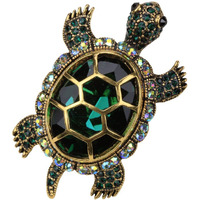Yacq Women's Big Turtle Pin Brooch + Pendant 2 In 1 - Scarf Holders - Lead & Nickle Free - (2-1/4 X 1-1/2) Inches - Halloween Costume Jewelry Accessories (Green)