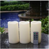 Qidea Waterproof Outdoor Flameless Led Candles - With Remote And Timer Realistic Flickering Battery Operated Electric Plastic Resin Pillar Candles For Christmas Decoration 3-Pack 3 X6