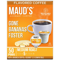 Maud's Banana Foster Flavored Coffee Pods  50 Ct | Gone Banana's Foster Flavor | 100% Arabica Medium Roast Coffee | Solar Energy Produced Recyclable Pods Compatible With Keurig K Cups Maker