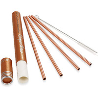 Copper Drinking Straws Gift Set- 8.5 Inch Long Authentic Handcrafts Copper Straws With Cleaning Brush For Moscow Mule Mug (Set Of 4)