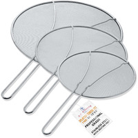 U.S. Kitchen Supply 13""  11.5""  9.5"" Stainless Steel Fine Mesh Splatter Screen With Resting Feet Set - Use On Boiling Pots  Frying Pans - Grease Guard
