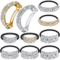 10 Pcs Rhinestones Hair Ties Bling Hair Bands Hair Clip Barrettes Glitter Crystal Ponytail Holders Silver Gold Scrunchies Hair Accessories For Valentine's Day Women Girls Birthday Mother's Day Gift