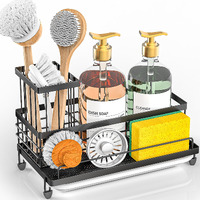 Cisily Kitchen Sink Caddy Organizer  Rustproof Non-Slip Soap Dish Dispenser Brush  Sponge Holder For Kitchen Sink  Kitchen Organization And Storage  Home Essentials Accessories(Matte Black)
