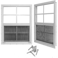 Yuzzy 12"" X 18"" Shed Windows With Tempered Glass And Fiberglass Screen  2 Pack Small Sliding Windows For Shed  Chicken Coop  Playhouse  Household  Garage  Barns (White)