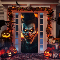 Evil Clown Ghost Door Cover Halloween Door Decorations 79 X 35 Inches Scary Clown Ghost Window Decals Creepy Photo Posters Banner Backdrop Halloween Wallpaper Sticker For Door Window (Horrible Clown)