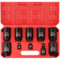 Egofix 1/2 "" Impact Axle Nut Socket Set 10 Pieces  Drive Deep Cr-Mo 6 Point 30 31 32 33 34 35 36Mm Metric Socket  With 3/8 "" - 1/2 "" Socket Adapter Set  Universal Joint Socket
