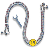 Washing Machine Hoses (4 Ft) - Double 90 Elbow To Fit Tight Spaces - Octagon Connections For Easy & Secure Tightening - Burst Proof Water Supply Line (2 Pack) - Universal Fit To All Wash Machines