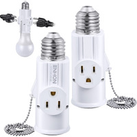 3 Prong E26 Light Socket To Plug Adapter  White Heat Resistant Light Socket 2/3 Prong Outlet Light Bulb Plug Splitter Converter For Garage Porch Cctv Camera (1 Pack)