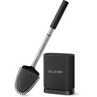 Sellemer Toilet Brush And Holder Set - Flexible Toilet Bowl Brush Head With Silicone Bristles  Compact Size For Storage And Organization  Ventilation Slots Base (1 Pack  Black)