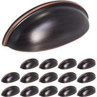 Homotek 15 Pack Drawer Bin Cup Pulls Dresser Pulls For Cabinets Oil Rubbed Bronze - 3 Inch Hole Centers Furniture Handles Kitchen Cabinet Hardware