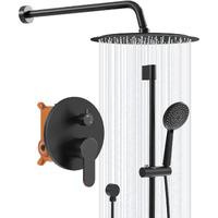 Gabrylly Shower System Black  Wall Mounted Slide Bar Shower Faucet Set Complete High Pressure 10"" Rain Shower Head With 5-Setting Handheld Shower Shower Combo Set With Shower Valve