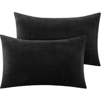 Bedelite Flannel Pillowcases Standard Set Of 2  Super Soft Fleece Pillow Case Cover With Zipper For Bedroom  Sofa  Couch Luxury Cozy Fuzzy Velvet Pillow Shams For All Seasons(20X26 Inches  Black)