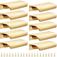 Malimali 10 Pack Gold Edge Finger Pulls For Cabinets 3.15"" Kitchen Cabinet Pulls Handles Drawer Pulls Modern Aluminum Concealed Tab Pulls For Closet Door  Brushed Brass