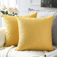 Otostar Linen Throw Pillow Covers Set Of 2 Decorative Square Pillowcases Cushion Covers 24X24 Inch For Home Decor Sofa Bedroom Car 60 X 60Cm Yellow