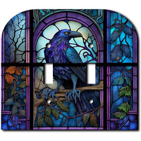 Off The Wall Plates - Stained Glass Look Crow - Double Gang Light Switch