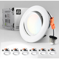 Asd 4 Inch Gimbal Retrofit Led Can Recessed Lighting 5Cct 2700/3000/3500/4000/5000 Adjustable Dimmable Swivel Downlights 10W 120V 800Lm Sloped 4"" Replacement White Trims Eyeball Lights Ul  6 Pack
