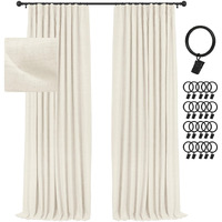 Inovaday Cream Blackout Curtains  2-Panel Linen Textured 100% Thermal Insulated Room Darkening Sun Blocking Drapes For Bedroom  Nursery  Living Room + 20 Curtain Ring Clips -W50 X L84  Light Cream