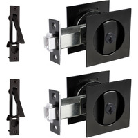 Dontay 2 Pack Pocket Door Lock With Key  Contemporary Entrance Sliding Barn Door Lock Latch  Recessed 2 Sided  2 3/8"" Backset  Flush Handles Hardware (Including Edge Pull  Matte Black  Square)