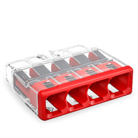 2773-404 | Wago Wall-Nuts Pushwire Splicing Connector | For Solid And Stranded Conductors | 4-Conductor | Red Cover | [Box Of 80 Pieces]