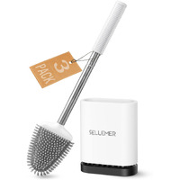 Sellemer Toilet Brush And Holder Set For Bathroom  Flexible Toilet Bowl Brush Head With Silicone Bristles  Compact Size For Storage And Organization  Ventilation Slots Base (3 Pack  Multicolor)