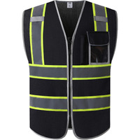 Jksafety 3 Pockets High Visibility Zipper Front Safety Vest Mesh Lite | Black With Dual Tone High Reflective Strips | Meets Ansi/Isea Standards (99-Black  X-Large)
