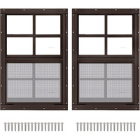 2 Pack 14"" X 21"" Brown Shed Window With Tempered Glass And Fiberglass Screen Household Sliding Windows With Screws For Shed  Chicken Coop  Playhouse  Garage And Barns