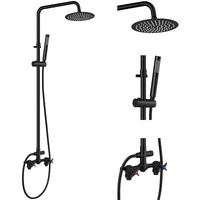 Aolemi Outdoor Shower Kit Outdoor Shower Fixtures Faucet System Double Handle 6 Inch Center Exposed Shower With 8 Inch Rainfall Shower Head With Handshower Matte Black