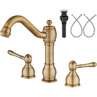 Aolemi Antique Brass 8 Inch Widespread Bathroom Sink Faucet Double Lever Handle 3 Hole Deck Mount Vanity Basin Mixer Tap With Pop Up Drain Assembly