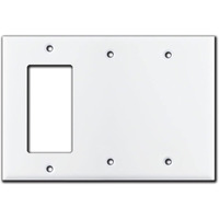 Three Gang Two Blank Metal Light Switch Plate | White Gfi Cover Triple 3 Gang Rocker Decorative Smooth For Gfci Outlet Receptacle (Two Blanks)