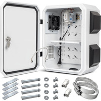 Outdoor Electrical Box With Thermostat And Fan  Cold-Rolled Steel Plate  Aluminum Alloy Back Beam  One-Piece Ventilation Design  Ip65 Waterproof  Wall/Pole Mounted. (15.7"" X 11.8"" X 7.9"")