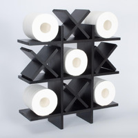 Daoyousky Tic Tac Toe Toilet Paper Holder Stand With 4Pcs Wooden X  Farmhouse Rustic Wall Mounted Funny Toilet Papers Storage Organizer With Shelf  Guest Bathroom Decor  Black
