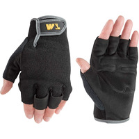 Wells Lamont Men's Fingerless Synthetic Leather Palm Work Gloves  Large 847  Black