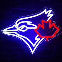 Baseball Neon Sign For Wall Decor Jays Team Logo Neon Light Baseball Sports Led Neon Signs For Man Cave Club Boys'Room Pub Birthday Christmas Signs For Sports Fans Man Boys Size 13.8*11Inch(Fmxd192)