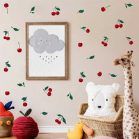 Cherry Wall Decal Fruit Wall Decals Peel And Stick Kitchen Wall Decals Cherries Green Leaf Wall Stickers Cherry Fruit Wall Stickers For Living Room Bedroom Nursery Decor