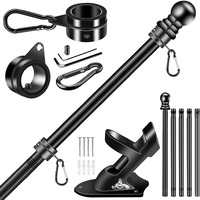 Bonwin Black Flag Pole Kit For Outside House  6 Ft Thickened Stainless Steel Wall Mount Flagpole For 3X5'/4X6' Flag  1"" Anti-Wrap Spinning Flag Ring Clips & 2-Position Bracket Holder For Porch Yard
