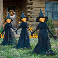 Nerosun Halloween Decorations  4 Ft Set Of 3 Light Up Witches Holding Hands Witches With Stakes  Witch Decorations With Glowing Face For Yard Garden Outdoor Lawn Porch Haunted House Decor