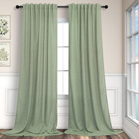 Sage Green Curtains 96 Inches Long For Living Room 2 Panels Back Tab Loop Pocket Linen Draperies Semi Privacy Sheer Light Weight Pale Green Curtains For Bedroom Office Bay Neutral Boho Farmhouse 8 Ft
