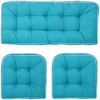 Blytieor Outdoor 3 Piece Wicker Chair Cushion Set  1 Loveseat Wicker Settee Cushion & 2 U-Shape Cushion For Patio Bench All Weather