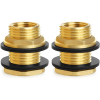 Ceseso 1/2"" Female Npt To 3/4"" Male Ght Garden Hose Bulkhead Fitting  Lead-Free Solid Brass Bulkhead Fitting  Water Tank Connector Bulkhead Tank Fitting For Rain Barrels  Plastic Water Towers 2Pcs