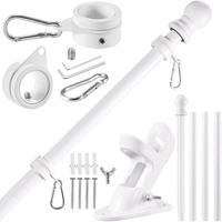 Bonwin White Flag Pole Kit For House  5Ft Thickened Stainless Steel Outside Wall Mount Flagpole For 3X5' Flag  1"" Tangle Free Rotating Flag Pole Rings & 2-Position Bracket Holder For Porch Residential